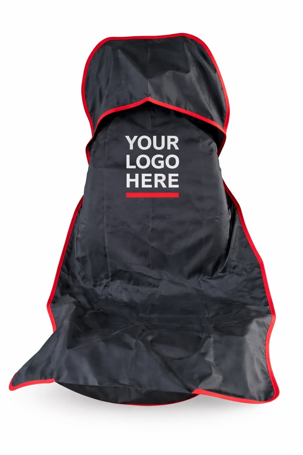 Hooded seat cover with red binding